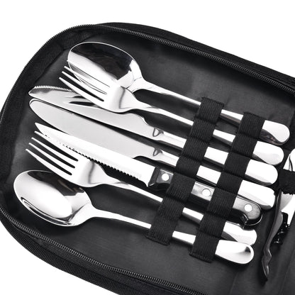 IMEEA camping silverware kit stored in the carrying bag