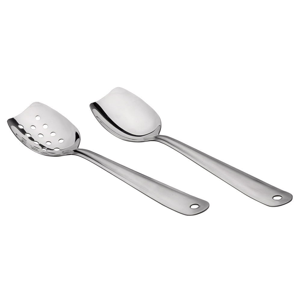 IMEEA 10inch Flat Serving Spoon 18/8 Stainless Steel Slotted Spoon Flat Edge Spoon Cooking Spoon Set, Set of 2 - IMEEAspoon