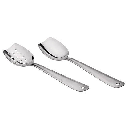 IMEEA 10inch Flat Serving Spoon 18/8 Stainless Steel Slotted Spoon Flat Edge Spoon Cooking Spoon Set, Set of 2 - IMEEAspoon