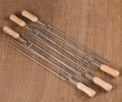 IMEEA 15.3inch / 38.8cm Double Pronged Skewers for Grilling Stainless Steel Skewers for Kabobs Barbecue Skewers with Wooden Handle - IMEEABBQ skewers