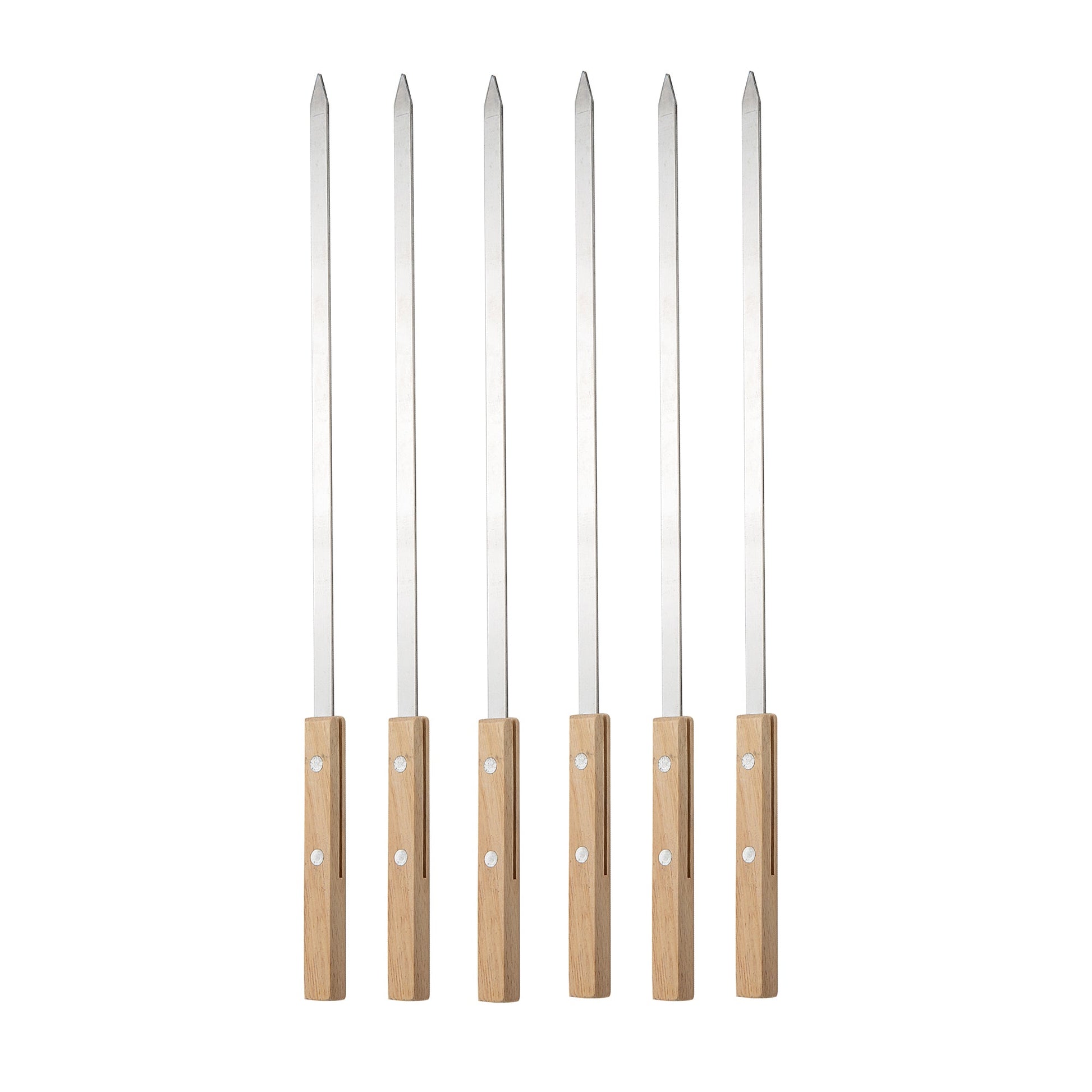 IMEEA 16.5in/42cm Flat Kebab Skewers 1cm Wide BBQ Skewers Stainless Steel Flat Barbecue Skewers with Wooden Handle Metal Skewers, Set of 6 - IMEEABBQ skewers