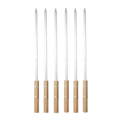 IMEEA 16.5in/42cm Flat Kebab Skewers 1cm Wide BBQ Skewers Stainless Steel Flat Barbecue Skewers with Wooden Handle Metal Skewers, Set of 6 - IMEEABBQ skewers