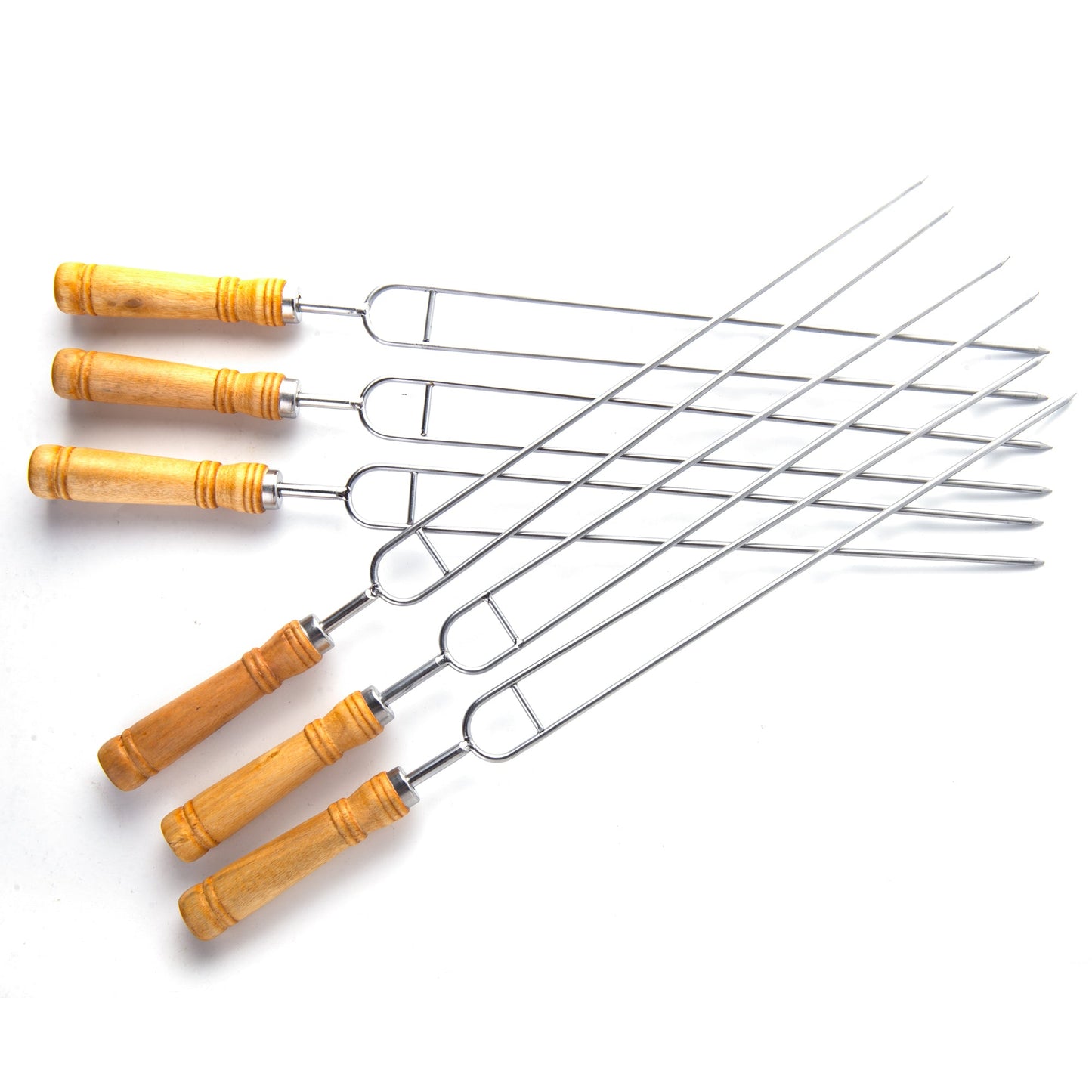 IMEEA 16.5inch / 42cm Double Skewers for Grilling Thickened Barbecue Skewers Stainless Steel Skewers for Kabobs BBQ Stick with Wood Handle - IMEEABBQ skewers