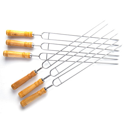 IMEEA 16.5inch / 42cm Double Skewers for Grilling Thickened Barbecue Skewers Stainless Steel Skewers for Kabobs BBQ Stick with Wood Handle - IMEEABBQ skewers