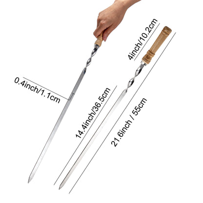 IMEEA 21.6inch / 55cm Kabob Skewers Large Flat Metal BBQ Barbecue Skewer Stainless Steel Shish Kebab Skewers with Wood Handle for Grilling, Set of 12 - IMEEABBQ skewers