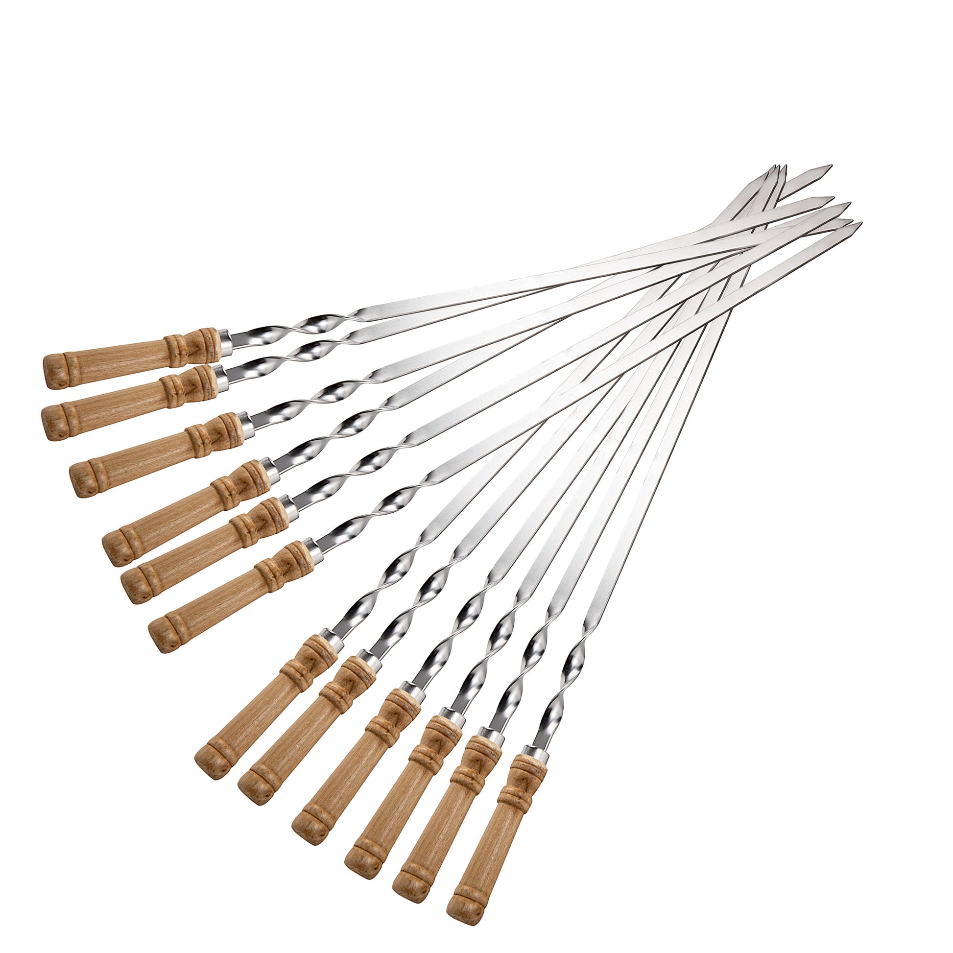 IMEEA 21.6inch / 55cm Kabob Skewers Large Flat Metal BBQ Barbecue Skewer Stainless Steel Shish Kebab Skewers with Wood Handle for Grilling, Set of 12 - IMEEABBQ skewers