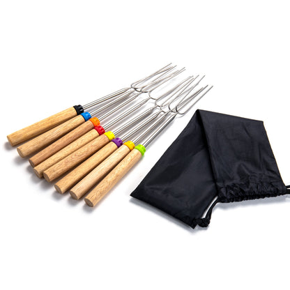 IMEEA 32inch / 81CM Extendable Stainless Steel Marshmallow Roasting Sticks Hot Dog Roasting Sticks for Campfire - Set of 8 - IMEEABBQ skewers