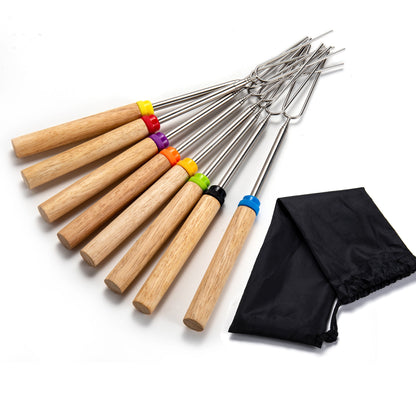 IMEEA 32inch / 81CM Extendable Stainless Steel Marshmallow Roasting Sticks Hot Dog Roasting Sticks for Campfire - Set of 8 - IMEEABBQ skewers