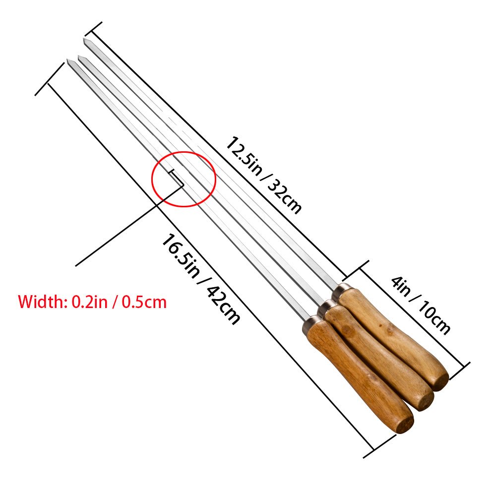 IMEEA 42cm / 16.5inch BBQ Skewers Flat Skewers for Kabobs Stainless Steel for Grilling with Wooden Handle,Set of 6 - IMEEABBQ skewers