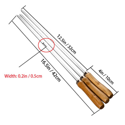 IMEEA 42cm / 16.5inch BBQ Skewers Flat Skewers for Kabobs Stainless Steel for Grilling with Wooden Handle,Set of 6 - IMEEABBQ skewers