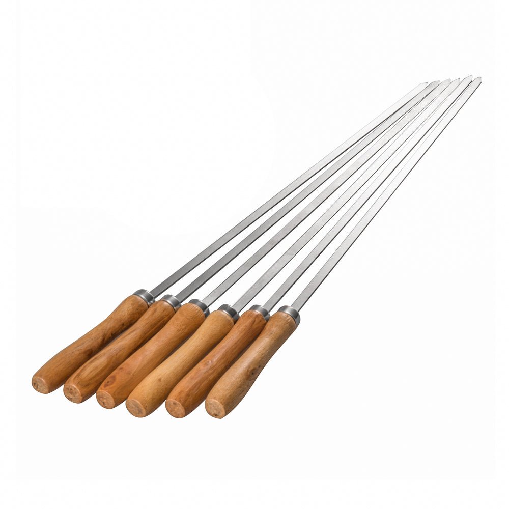 IMEEA 42cm / 16.5inch BBQ Skewers Flat Skewers for Kabobs Stainless Steel for Grilling with Wooden Handle,Set of 6 - IMEEABBQ skewers