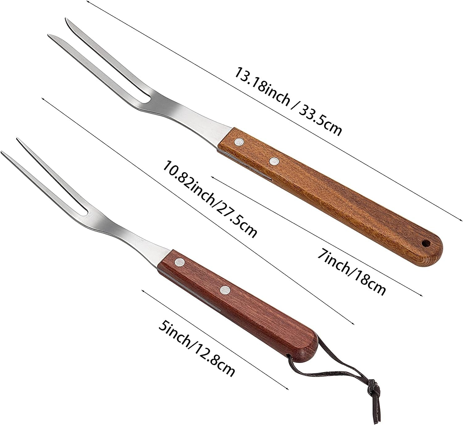 IMEEA Carving Forks Stainless Steel Meat Fork with Wooden Handle Cooking Fork BBQ Fork Grill Fork Steak Fork for Kitchen Roast (13 Inch, 10.8 Inch) - IMEEAcarving fork