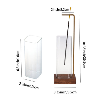 IMEEA Incense Holder for Sticks Wooden Incense Burner with Glass Ash Catcher & Brass Incense Stick Holder for Home Decor Yoga Spa Meditation (Square) - IMEEA