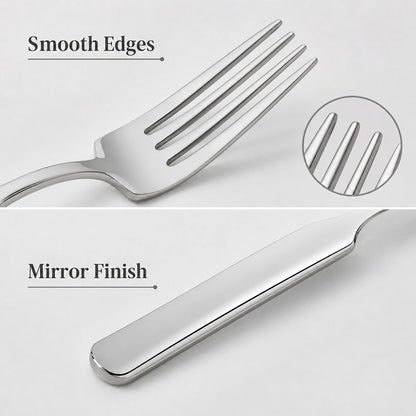 Stainless steel dinner fork with smooth edges and mirror finish