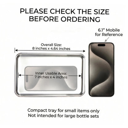 IMEEA Small Vanity Tray, Stainless Steel Jewelry & Perfume Tray, Compact Bathroom Countertop Organizer, 8 x 4.64 Inch