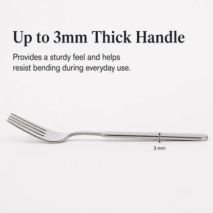 Dinner fork with up to 3 mm thick handle for a sturdy feel
