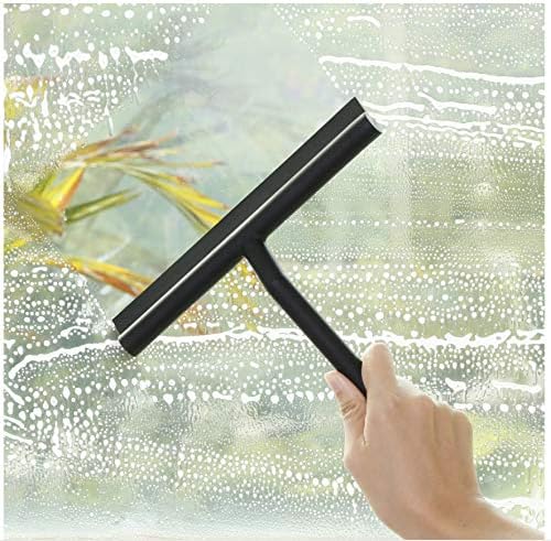 IMEEA Shower Squeegee Window Glass Wiper Scraper Cleaner Enhanced Handle with Silicone Blade & Holder Hook for Bathroom/Kitchen/Car Glass/Mirror/Door/Tile, 8-Inch (Black)