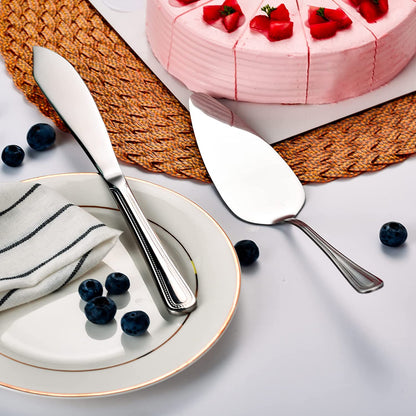 Stainless Steelcake knife and server set placed beside a cake for dessert serving and celebrations