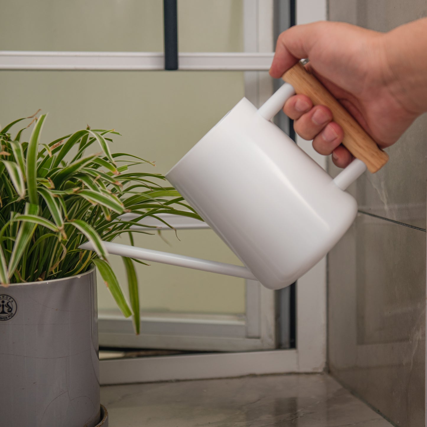 IMEEA Watering Can for Indoor Plants Stainless Steel Modern Watering Can with Long Spout and Wooden Handle, 35Oz