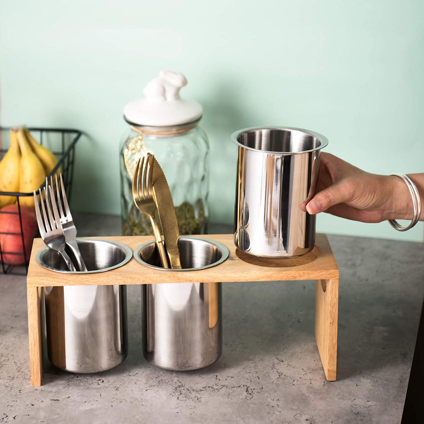 IMEEA Silverware Caddy removable utensil holder cup lifted by hand for easy access and cleaning