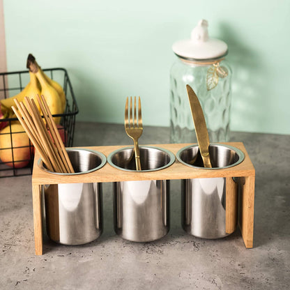 Silverware Caddy organizing flatware on a kitchen countertop with three storage compartments