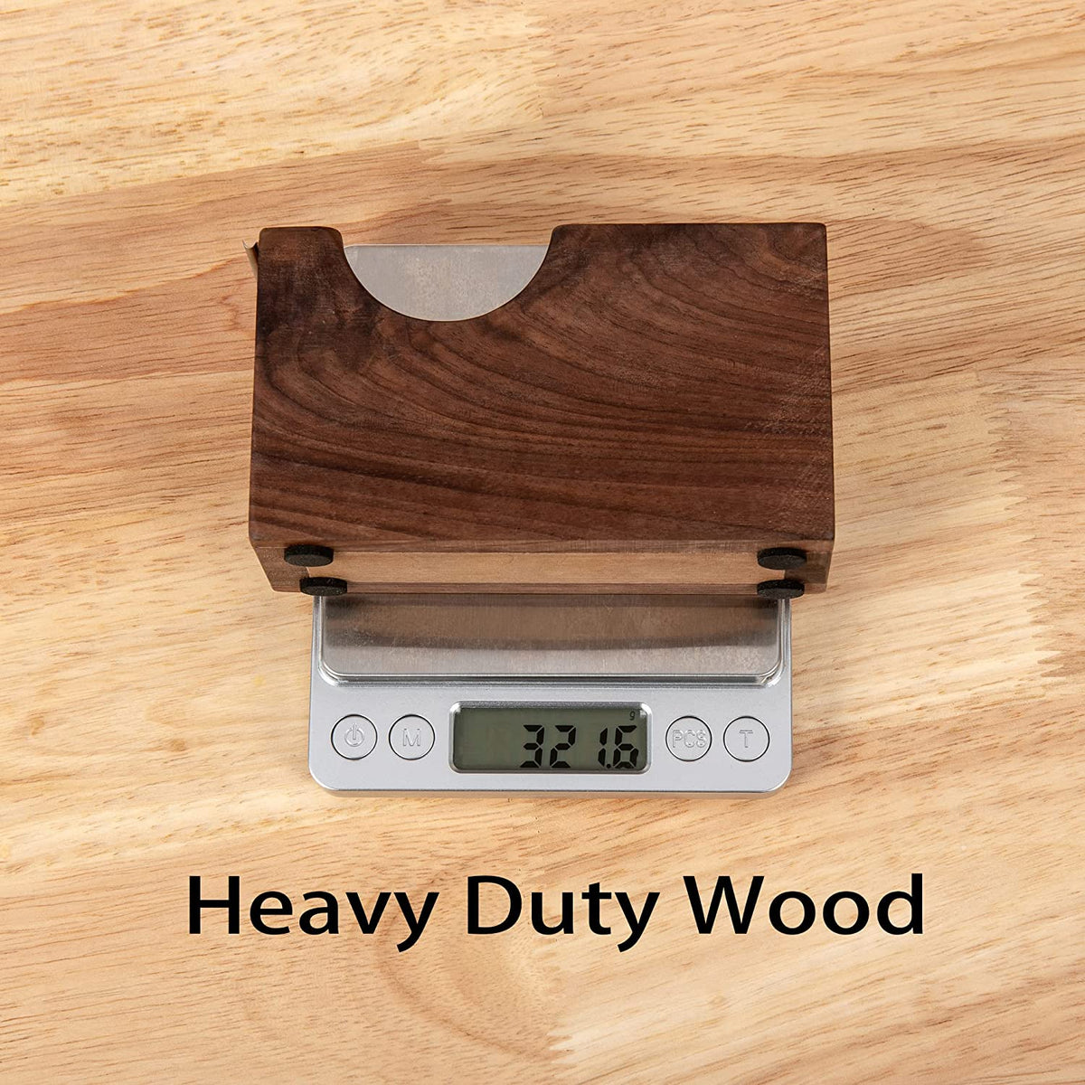 Heavy Duty Wooden Tape Dispenser showing product weight measurement of 32.16g