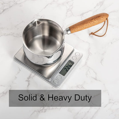 IMEEA Solid Heavy Duty Mini Stainless Steel Sauce Pan showing weight measurement of 22.63g