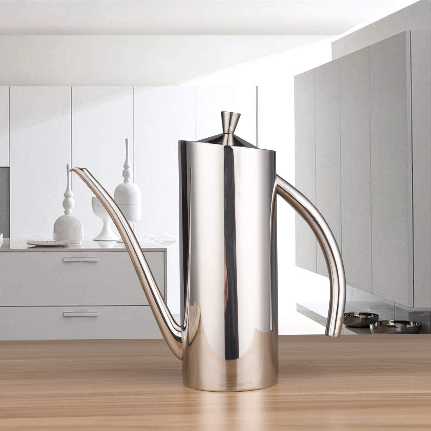 Sleek SUS304 Stainless Steel Olive Oil Dispenser placed on tabletop