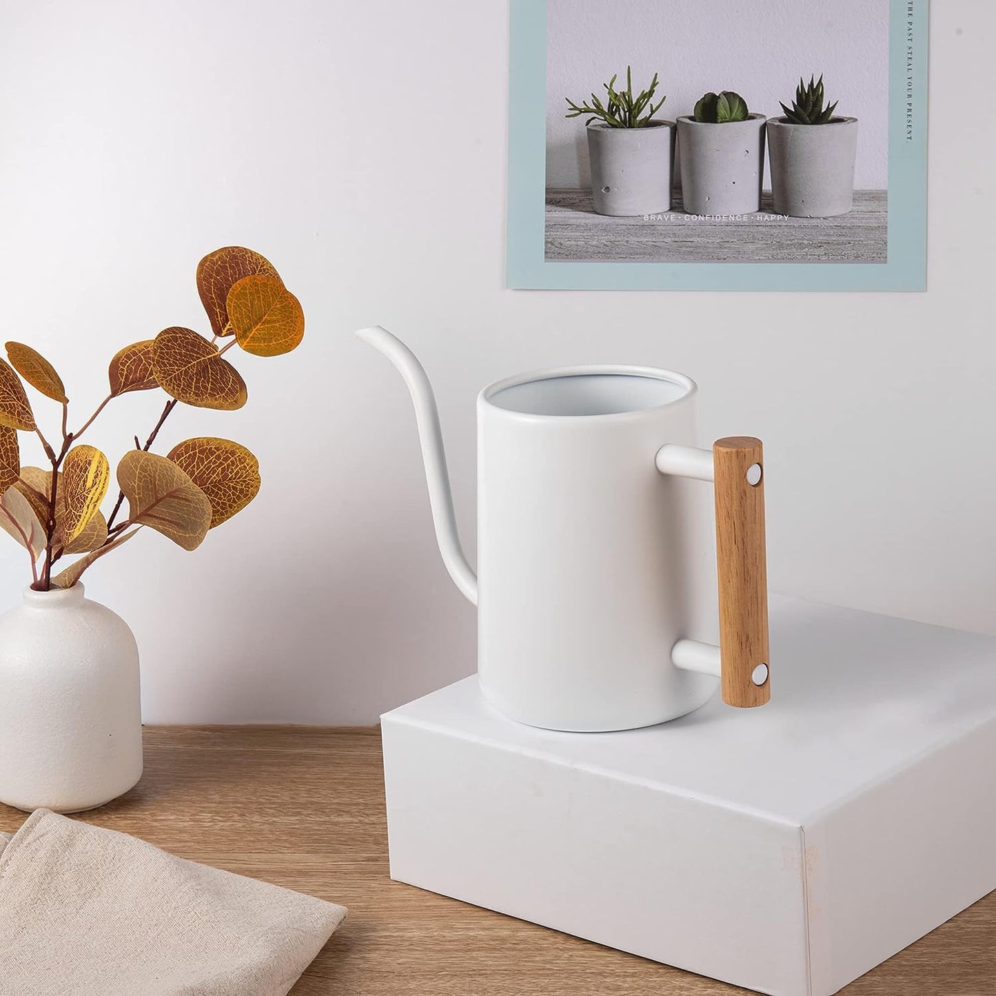 Indoor Plant Watering Pot placed beside a potted plant on a tabletop, showcasing a compact and stylish plant care setup
