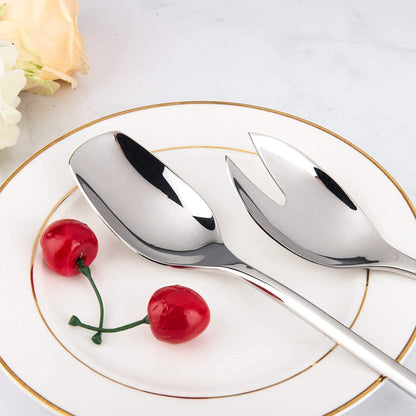 Polished Salad Servers 18/10 Stainless Steel with close-up view of spoon and fork heads
