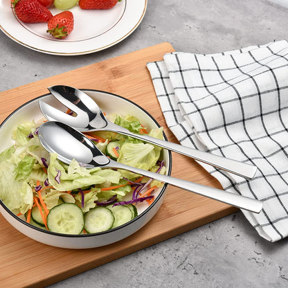 IMEEA Stainless Steel Salad Servers placed in a salad bowl