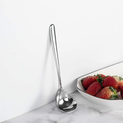 IMEEA Stainless Steel Sauce Ladle displayed upright with a sleek polished finish and elegant appearance