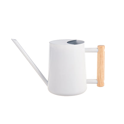 IMEEA White Stainless Steel Watering Can with Long Spout and Wooden Handle