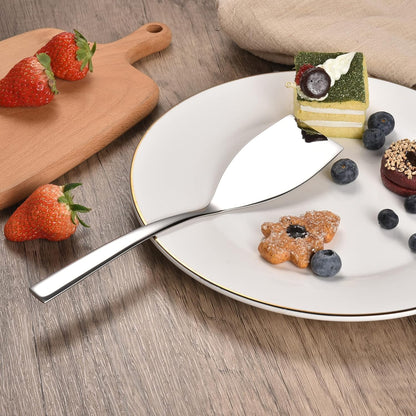 Versatile stainless steel spatula used for serving cakes and desserts