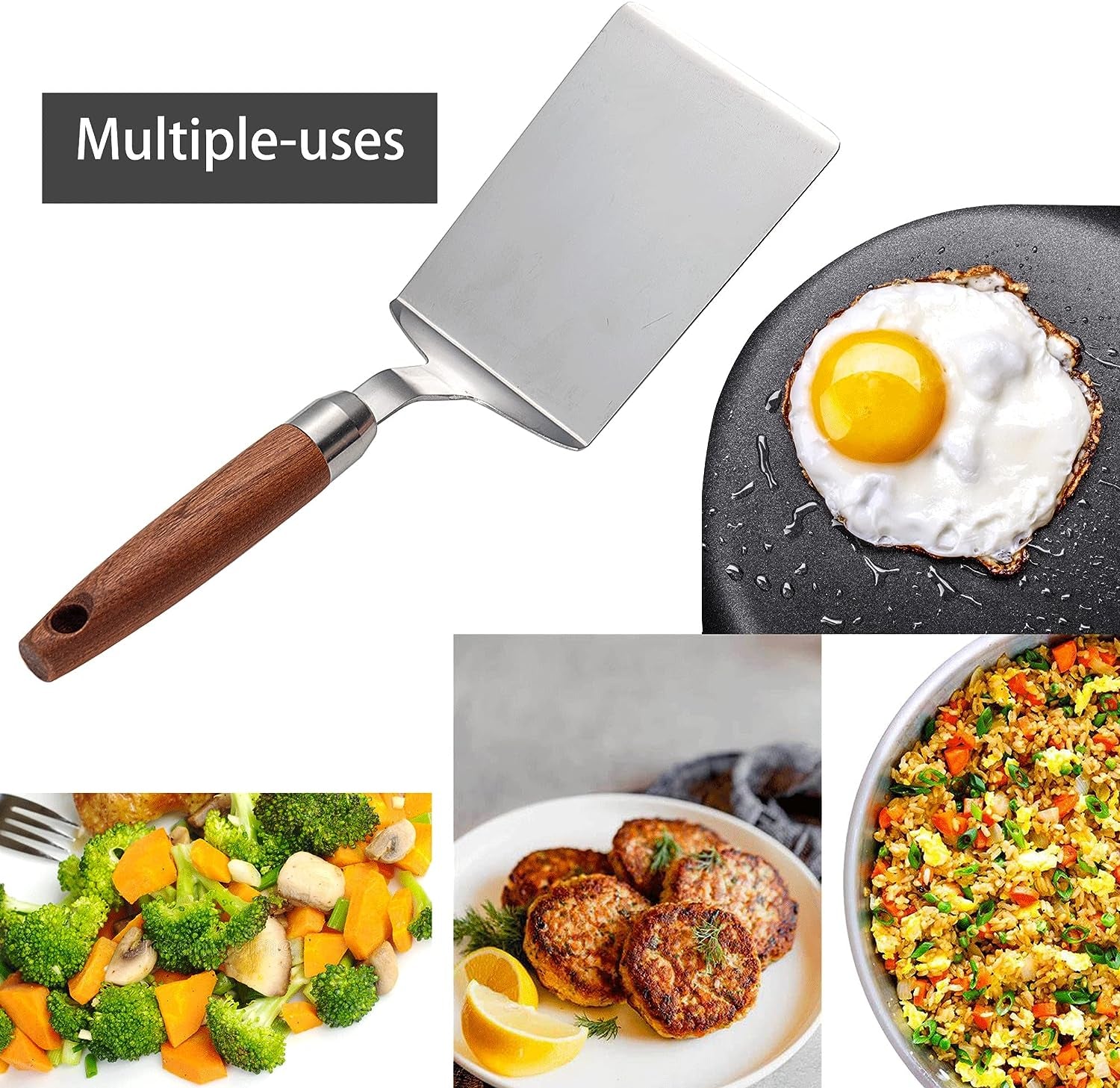 Stainless Steel Turner Spatula with Wood Handle for flipping eggs, pancakes, and stir-fried vegetables