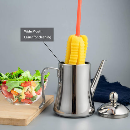Stainless Steel Olive Oil Dispenser with wide mouth design for easy cleaning with brush