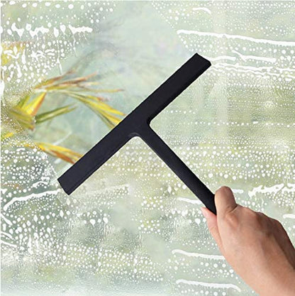 Shower Squeegee Bathroom Squeegee for Shower Glass Door Black Silicone Household Squeegee with Hook, 9-Inch